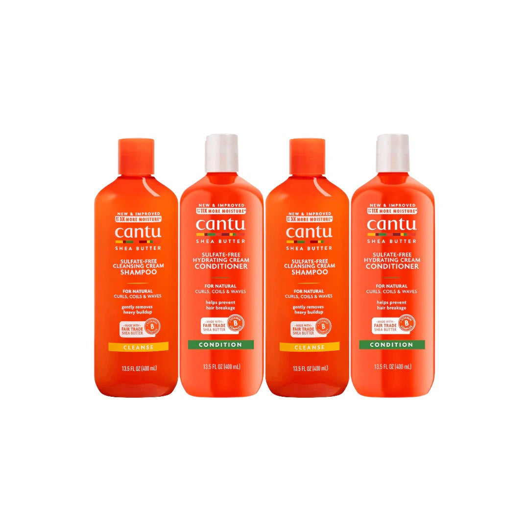 Cantu Set 4p – 2 × Shampoo Sin Sulfatos (400 ml) + 2 × Acondicionador Hidratante (400 ml)